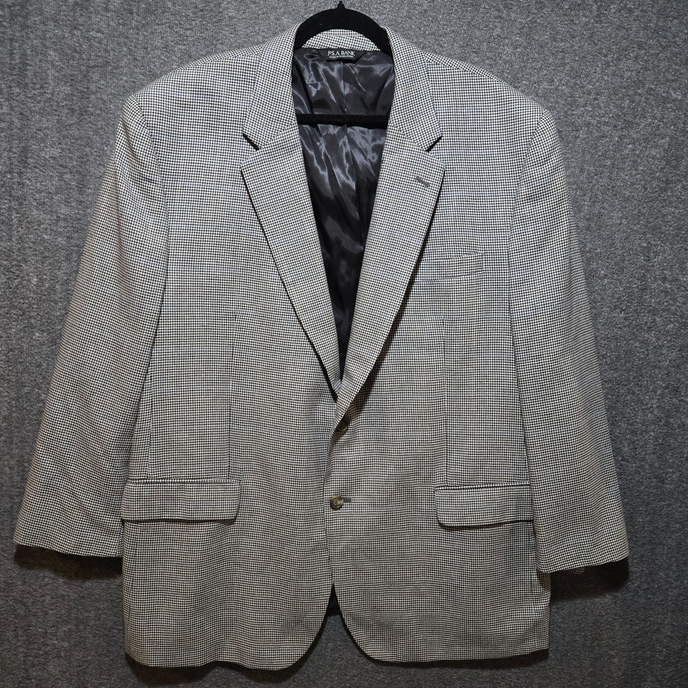 Jos A Bank Blazer Mens 50R Gray Plaid Micro Houndstooth Silk Wool